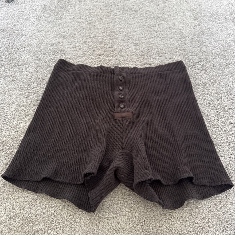 Skims Waffle Boxershorts Womens Size M Brown Cozy Sleepwear Loungewear